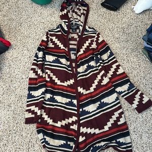 Aztec design cardigan with hood